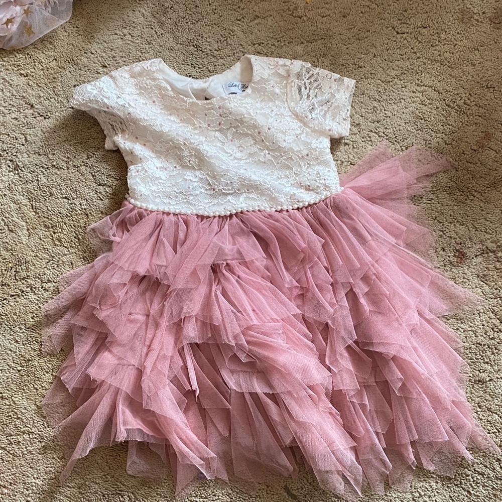 White Lace and Pink Tulle Dress
